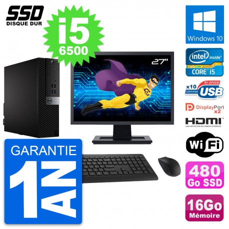 PC Dell 7040 SFF Ecran 27" Core i5-6500 RAM 16Go SSD 480Go HDMI Windows 10 Wifi