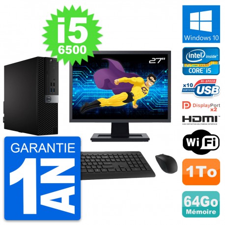 PC Dell 7040 SFF Ecran 27" i5-6500 RAM 64Go Disque 1To HDMI Windows 10 Wifi