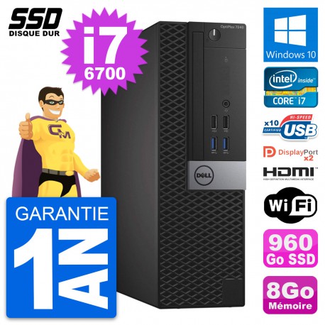 PC Dell OptiPlex 7040 SFF Intel i7-6700 RAM 8Go SSD 960Go HDMI Windows 10 Wifi