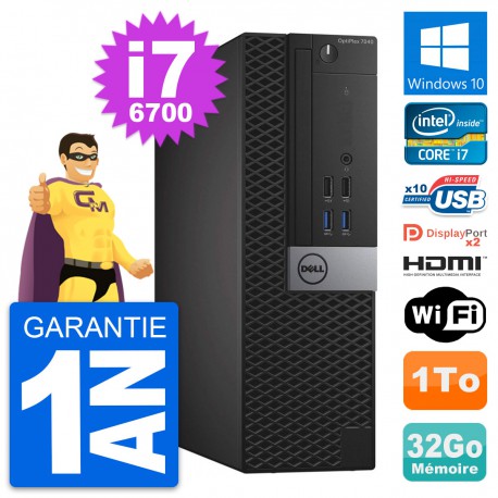 PC Dell OptiPlex 7040 SFF Core i7-6700 RAM 32Go Disque 1To HDMI Windows 10 Wifi