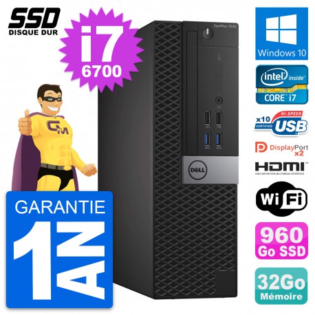PC Dell OptiPlex 7040 SFF Core i7-6700 RAM 32Go SSD 960Go HDMI Windows 10 Wifi