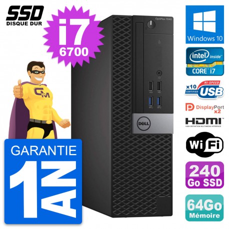PC Dell OptiPlex 7040 SFF Core i7-6700 RAM 64Go SSD 240Go HDMI Windows 10 Wifi