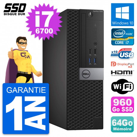PC Dell OptiPlex 7040 SFF Core i7-6700 RAM 64Go SSD 960Go HDMI Windows 10 Wifi