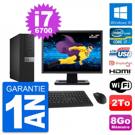 PC Dell 7040 SFF Ecran 22" Core i7-6700 RAM 8Go Disque 2To HDMI Windows 10 Wifi
