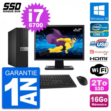 PC Dell 7040 SFF Ecran 22" Intel i7-6700 RAM 16Go SSD 2To HDMI Windows 10 Wifi
