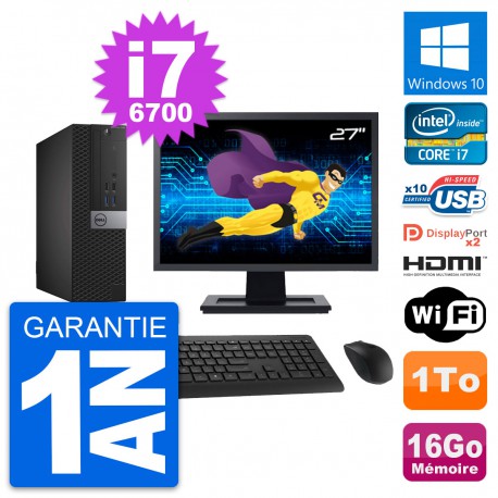 PC Dell 7040 SFF Ecran 27" i7-6700 RAM 16Go Disque 1To HDMI Windows 10 Wifi