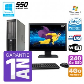 PC HP 8200 SFF Intel G630 4Go Disque 240Go SSD Graveur Wifi W7 Ecran 19"