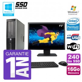 PC HP 8200 SFF Intel G630 16Go Disque 240Go SSD Graveur Wifi W7 Ecran 19"