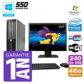 PC HP 8200 SFF Intel G630 4Go Disque 240Go SSD Graveur Wifi W7 Ecran 22"