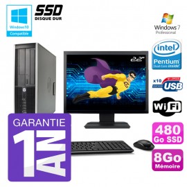PC HP 8200 SFF Intel G630 8Go Disque 480Go SSD Graveur Wifi W7 Ecran 22"