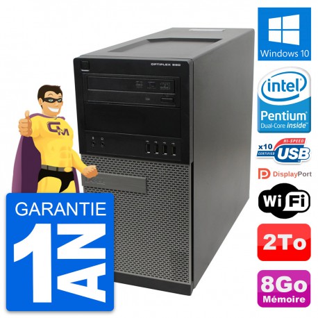 PC Tour Dell OptiPlex 990 Intel Pentium G630 RAM 8Go Disque 2To Windows 10 Wifi
