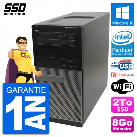 PC Tour Dell OptiPlex 990 Intel Pentium G630 RAM 8Go SSD 2To Windows 10 Wifi
