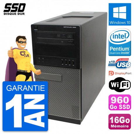 PC Tour Dell OptiPlex 990 Intel Pentium G630 RAM 16Go SSD 960Go Windows 10 Wifi