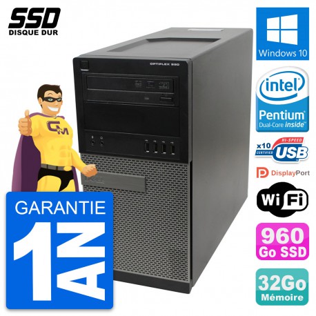 PC Tour Dell OptiPlex 990 Intel Pentium G630 RAM 32Go SSD 960Go Windows 10 Wifi
