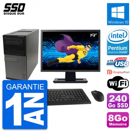 PC Tour Dell OptiPlex 990 Ecran 19" G630 RAM 8Go SSD 240Go Windows 10 Wifi