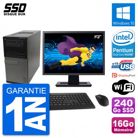 PC Tour Dell 990 Ecran 19" Intel G630 RAM 16Go SSD 240Go Windows 10 Wifi