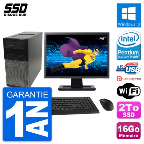 PC Tour Dell OptiPlex 990 Ecran 19" Intel G630 RAM 16Go SSD 2To Windows 10 Wifi