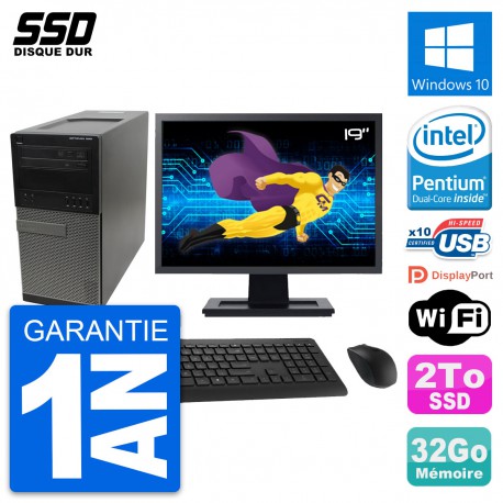 PC Tour Dell OptiPlex 990 Ecran 19" Intel G630 RAM 32Go SSD 2To Windows 10 Wifi