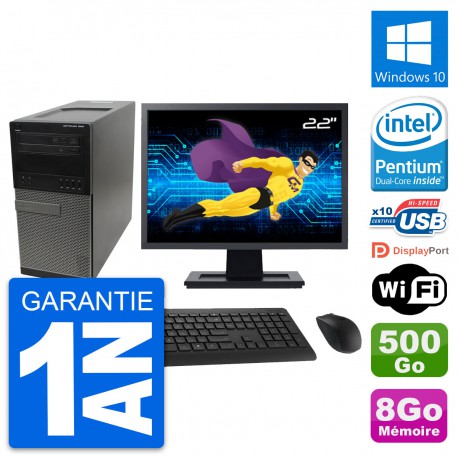 PC Tour Dell 990 Ecran 22" Intel G630 RAM 8Go Disque Dur 500Go Windows 10 Wifi