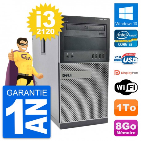 PC Tour Dell OptiPlex 990 Intel Core i3-2120 RAM 8Go Disque 1To Windows 10 Wifi