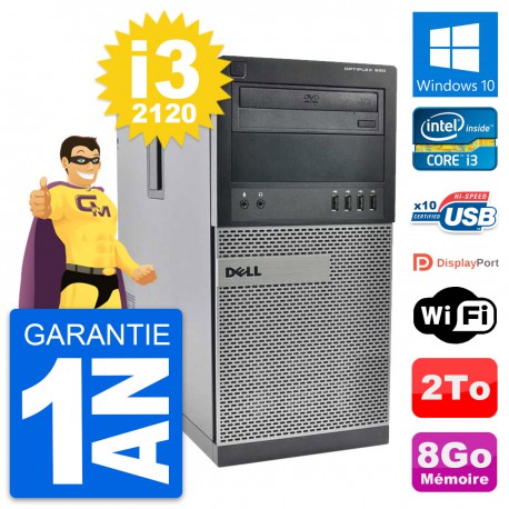 PC Tour Dell OptiPlex 990 Intel Core i3-2120 RAM 8Go Disque 2To Windows 10 Wifi