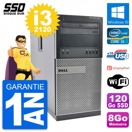 PC Tour Dell OptiPlex 990 Intel Core i3-2120 RAM 8Go SSD 120Go Windows 10 Wifi