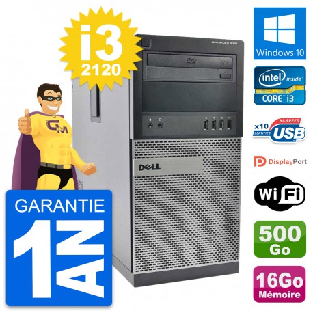PC Tour Dell OptiPlex 990 Intel i3-2120 RAM 16Go Disque 500Go Windows 10 Wifi