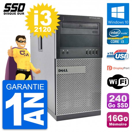 PC Tour Dell OptiPlex 990 Intel Core i3-2120 RAM 16Go SSD 240Go Windows 10 Wifi