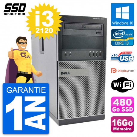 PC Tour Dell OptiPlex 990 Intel Core i3-2120 RAM 16Go SSD 480Go Windows 10 Wifi