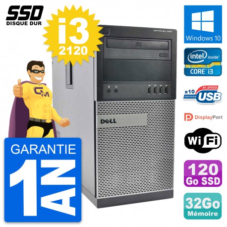 PC Tour Dell OptiPlex 990 Intel Core i3-2120 RAM 32Go SSD 120Go Windows 10 Wifi