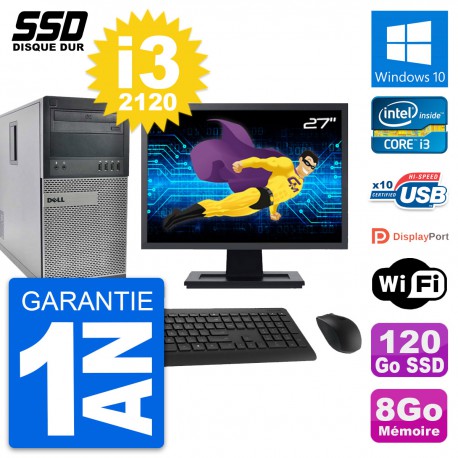 PC Tour Dell OptiPlex 990 Ecran 27" i3-2120 RAM 8Go SSD 120Go Windows 10 Wifi
