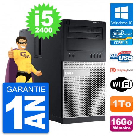 PC Tour Dell OptiPlex 990 Intel i5-2400 RAM 16Go Disque Dur 1To Windows 10 Wifi