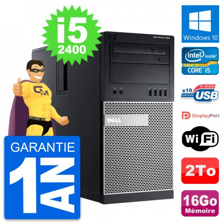 PC Tour Dell OptiPlex 990 Intel i5-2400 RAM 16Go Disque Dur 2To Windows 10 Wifi