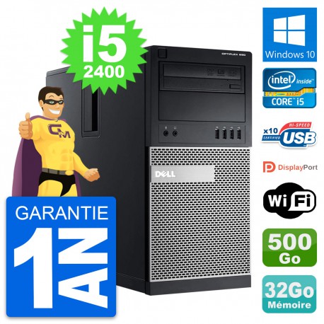 PC Tour Dell OptiPlex 990 Intel i5-2400 RAM 32Go Disque 500Go Windows 10 Wifi