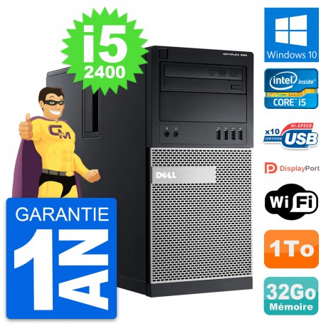 PC Tour Dell OptiPlex 990 Intel i5-2400 RAM 32Go Disque Dur 1To Windows 10 Wifi