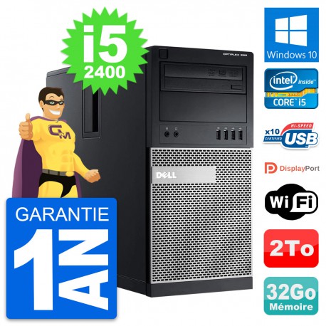 PC Tour Dell OptiPlex 990 Intel i5-2400 RAM 32Go Disque Dur 2To Windows 10 Wifi