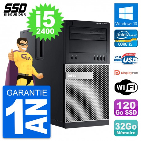 PC Tour Dell OptiPlex 990 Intel Core i5-2400 RAM 32Go SSD 120Go Windows 10 Wifi