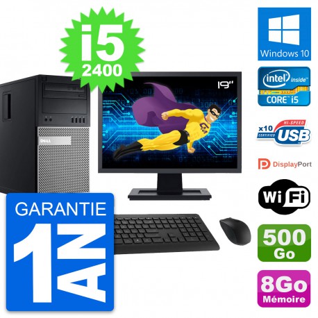 PC Tour Dell 990 Ecran 19" Intel i5-2400 RAM 8Go Disque 500Go Windows 10 Wifi