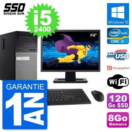 PC Tour Dell OptiPlex 990 Ecran 19" i5-2400 RAM 8Go SSD 120Go Windows 10 Wifi