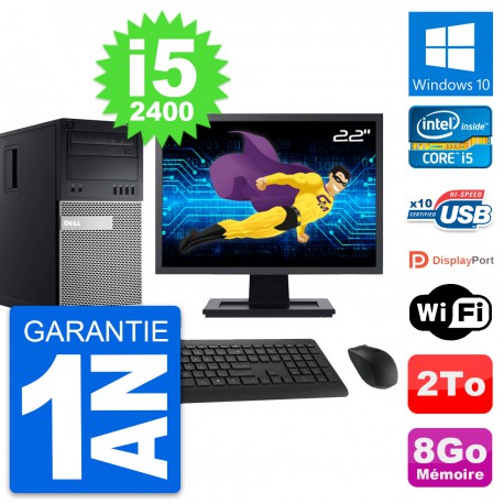 PC Tour Dell 990 Ecran 22" Intel i5-2400 RAM 8Go Disque Dur 2To Windows 10 Wifi