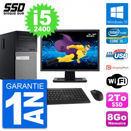 PC Tour Dell OptiPlex 990 Ecran 22" Core i5-2400 RAM 8Go SSD 2To Windows 10 Wifi
