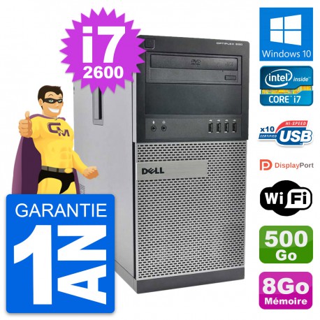 PC Tour Dell OptiPlex 990 Intel i7-2600 RAM 8Go Disque Dur 500Go Windows 10 Wifi