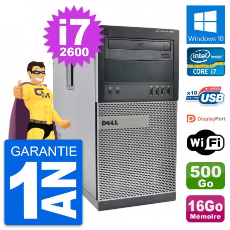 PC Tour Dell OptiPlex 990 Intel i7-2600 RAM 16Go Disque 500Go Windows 10 Wifi