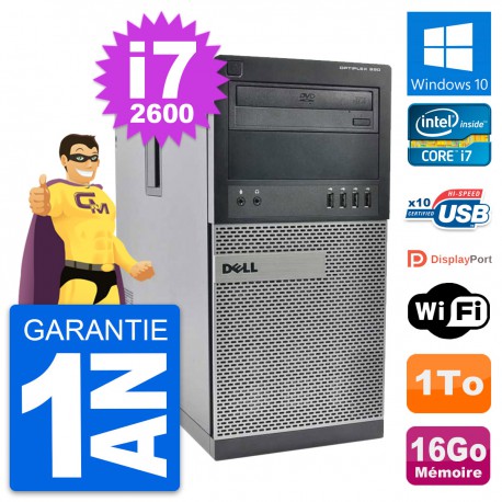 PC Tour Dell OptiPlex 990 Intel i7-2600 RAM 16Go Disque Dur 1To Windows 10 Wifi
