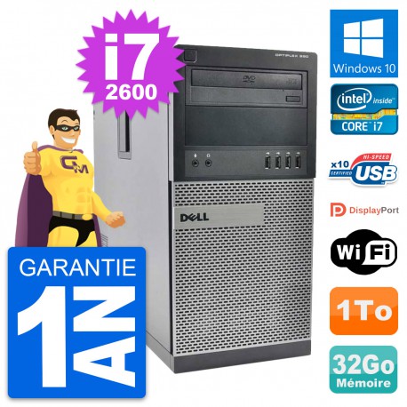 PC Tour Dell OptiPlex 990 Intel i7-2600 RAM 32Go Disque Dur 1To Windows 10 Wifi