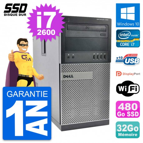 PC Tour Dell OptiPlex 990 Intel Core i7-2600 RAM 32Go SSD 480Go Windows 10 Wifi
