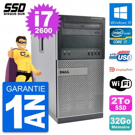 PC Tour Dell OptiPlex 990 Intel Core i7-2600 RAM 32Go SSD 2To Windows 10 Wifi