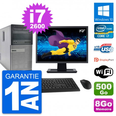 PC Tour Dell 990 Ecran 19" Intel i7-2600 RAM 8Go Disque 500Go Windows 10 Wifi
