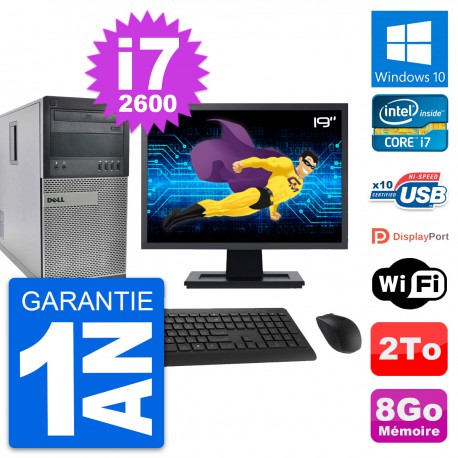 PC Tour Dell 990 Ecran 19" Intel i7-2600 RAM 8Go Disque Dur 2To Windows 10 Wifi