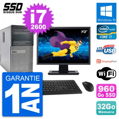 PC Tour Dell 990 Ecran 19" Intel Core i7-2600 RAM 32Go SSD 960Go Windows 10 Wifi